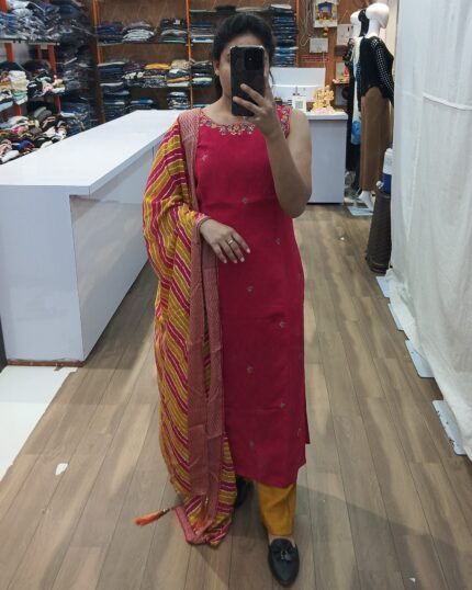 Dupatta Ethnic Pair red kurta with yellow dupatta – Maa Bhagwati Fashion